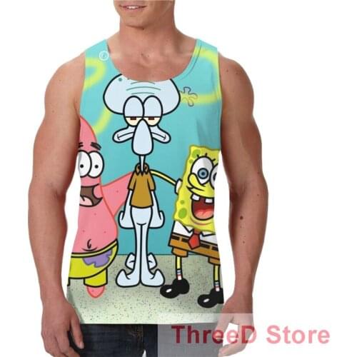 2021 New Summer Bodybuilding Spongee 3D Printed bob Men Vest Compression Shirts Male Singlet Tops&Tees Fitness Bodybuilding
