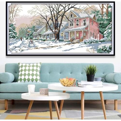 Needlework DIY Cross Stitch Sets 11CT Embroidery Kits Winter Snow Precise Printed DMC Canvas Patterns Counted Home Decoration