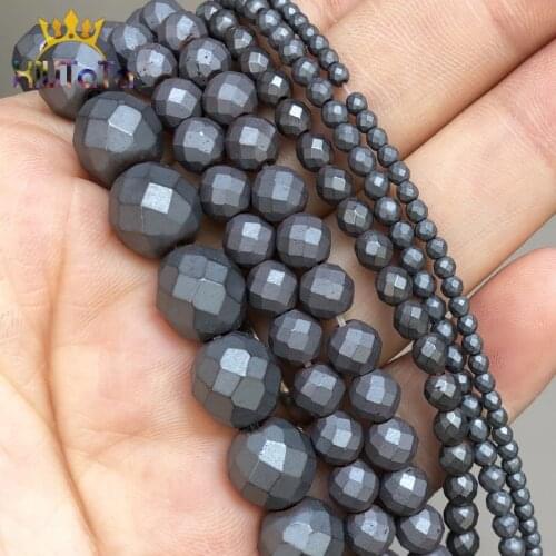 Natrual Stone Beads Faceted Matte Black Hematite Round Beads For Jewelry Making DIY Bracelet Accessories 15'' 2/3/4/6/8/10mm