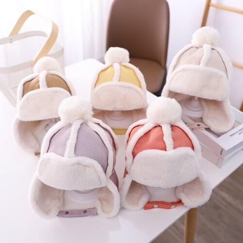 New solid color childrens Lei Feng hat 2021 baby face windproof ear protection hat winter plus velvet warm childrens hat