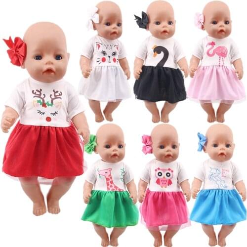 Doll Clothes Cute Pattern Printing Veil Skirt+Hairpin For 18 Inch American Doll Girls 43 Cm New Reborn Baby Clothes,Generation