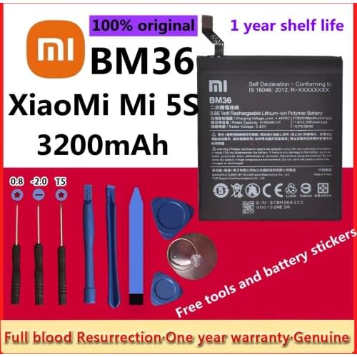 Xiao mi 100% Orginal BM36 3200mAh Battery For Xiaomi Mi 5S MI5S M5S BM36 High Quality Phone Replacement Batteries +Tools