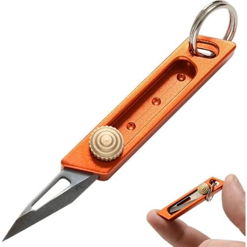 Portable Retractable Sliding Blade Outdoor Survive Stainless Steel EDC Pocket Knife Mini Keychain Knife Paper Key Ring Pendant