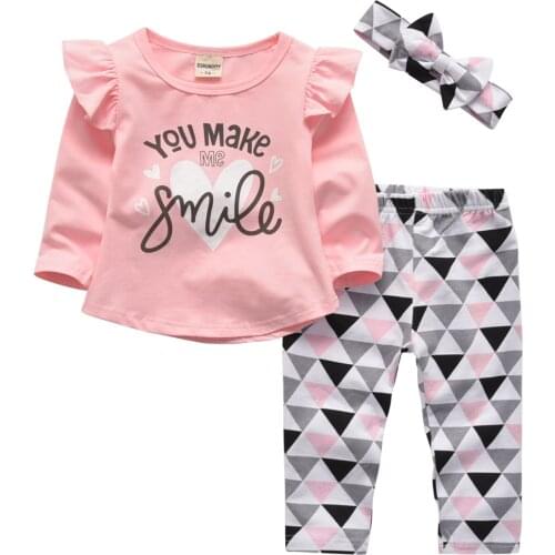 3pcs/set Casual Baby Girls Clothing Set Fly Sleeve Letter Top and Slim Legging Pants With Headband Set For Little Girl Home Wear