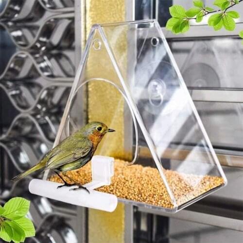 Transparent Bird Feeder Seed Holder Acrylic Hanging Suction Triangular Bird Box​ Suction Cup Mount House Type Feeder
