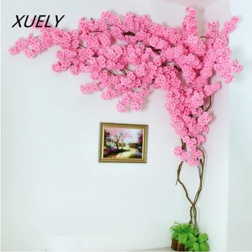 Pink artificial cherry tree rattan set fake flower wedding wall indoor decoration home flower wall holiday decoration set