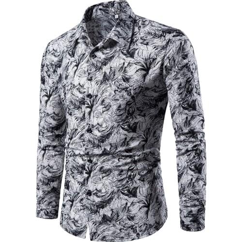 Floral Print Shirts Men Autumn Spring Long Sleeve Mens Shirt Casual Business Work Camisas Retro Oversize Loose Chemise Homme