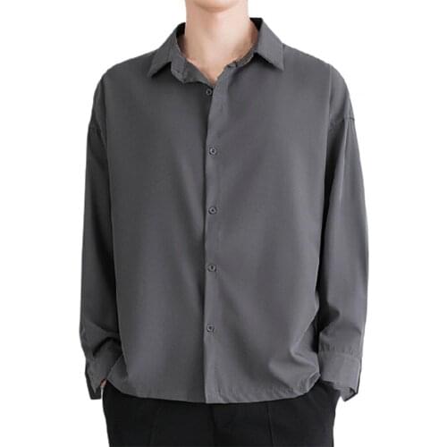 New Stylish Long Sleeve Casual Loose Shirt Turn-down Collar Soft Buttons Closure High Quality Solid Color Men Office Shirt Top