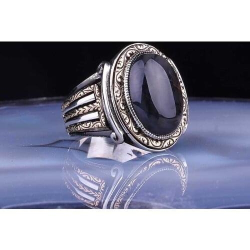 Tevuli 925 Sterling Silver Onix Stone Oval Male Ring