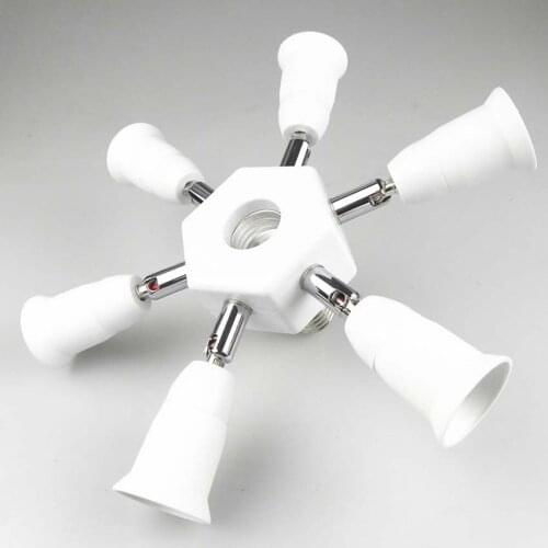 Universal White PBT E27 E40 to 7E27 6+1E27 Short 360 Rotation 180 Elbow LED Light Base Conversion Lamphead Lamp holder Socket