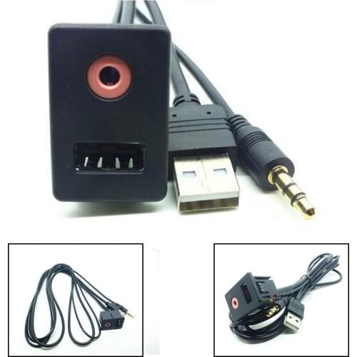 AUX Flush Mount USB Headphone Jack Cable Male Mounting Adapter Panel Input Kit 1 pc Portable Car SUV Dash Audio 3.5mm