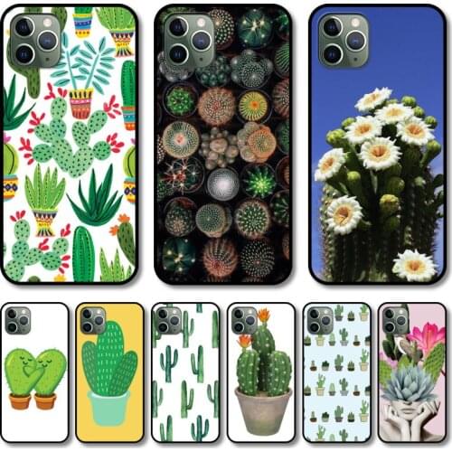 Green cactus Phone Case cover For iphone 12 pro max 11 8 7 6 s XR PLUS X XS SE 2020 mini black cell shell