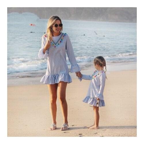 Mum and Daughter Clothes Mom and Daughter Dress Long Sleeves Mother Kids Mom and Daughter Dress Striped 2019 Summer Wear