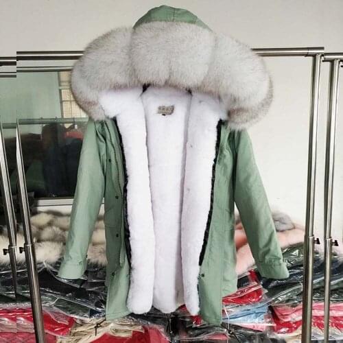2021 parka real fur coat winter jacket women natural fox fur collar warm loose black faux fur liner long coat Detachable