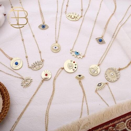 2020 New Fashion Ladies Chic Gold Chain Colorful Rhinestone Filled Evil Eye Coin Necklaces For Women Bohemian Gold Necklaces