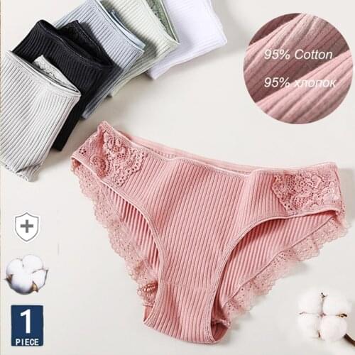 1Pc M-2XL Women Cotton Panties Sexy Floral Lace Briefs Underwear Lady Breathable Underpants Big Size Low Rise Intimates Lingerie