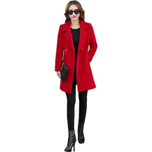 Woolen coat women red M-4XL plus size loose 2020 autumn winter new office lady fashion yellow long wool coats feminina LD1396