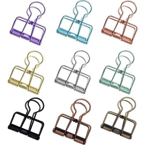 Nonvor 10pcs Colorful Metal Binder Clips Paper Stainless Steel Clip 4*3.5cm Book Stationery School Office Learning Supplies
