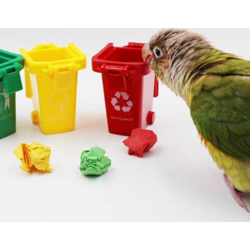 4 Pcs/Set Mini Trash Can Garbage Bin Peony Parrot Intelligence Training Toys