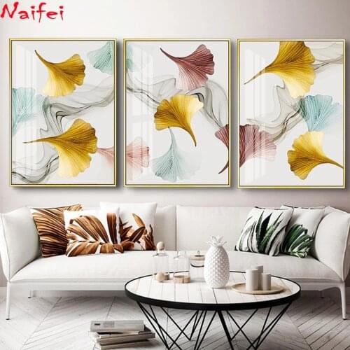 5D Diamond Embroidery Abstract Golden Blue Grey Ginkgo Leaves Cross Stitch New Arrival Diamond Painting Full Square Mosaic Flowe