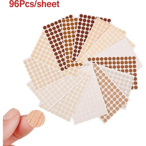 96Pcs/sheet 15mm Self Adhesive Screw Cap Covers Decorative Films Furniture Screw Cover Stickers Wood Craft Desk Cabinet Ornament