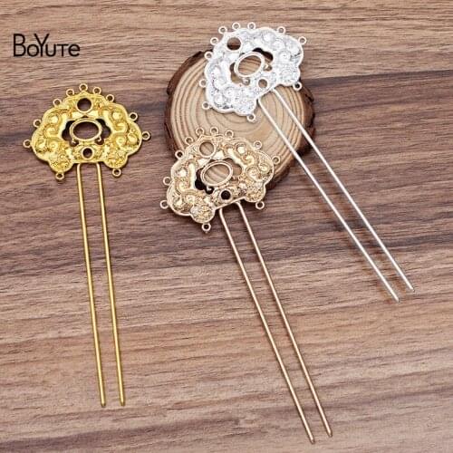 BoYuTe Wholesale (5 Pieces/Lot) Metal Alloy 47*60MM Flower Hair Stick Base Diy Hand Made Retro Hair Jewelry Accessories