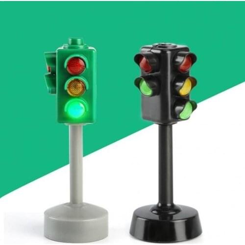 Black Traffic Signs Road Light Mini Block LED Children Car Train Toys Safe Gifts Learning Birthdays Education Montessori Tr F9J0
