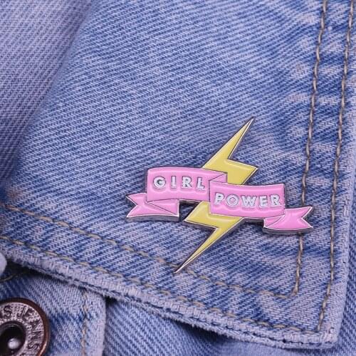 Girl Power Feminism enamel pin lighting brooch pin