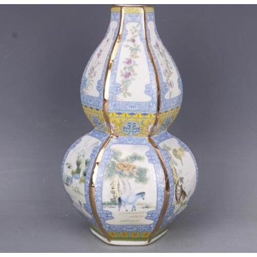 Antique Chinese Enamel Twelve Zodiac Pictures Home Decoration Porcelain Vase