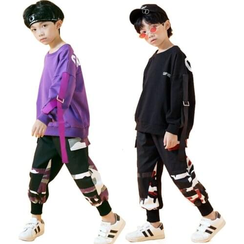 2Pcs Kids Boys Loose T-shirt +Jogger Sport Pants Suit Children Hip Hop Style Clothing Streetwear Dance Class Training Clothes