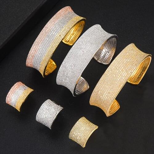 GODKI 2020 New Charms 2PC Bangle Cuff Ring Set For Women Wedding Bridal Cubic Zircon Dubai PARTY WEDDING High Jewelry BOHO