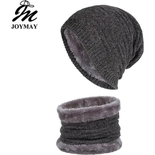 Joymay 2018 New Winter Beanies Neack Warmer Set Unisex Plain Warm Soft Scarf Skull Knitting Cap Hats Touca Gorro Caps WM125