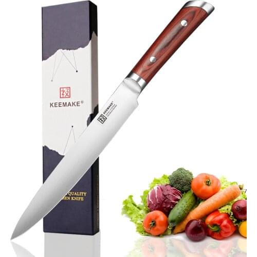 KEEMAKE Premium 8" Slicing Knife German 1.4116 Steel Blade Sharp Chefs Kitchen Knives Color Wood Handle High-end Gift Knife