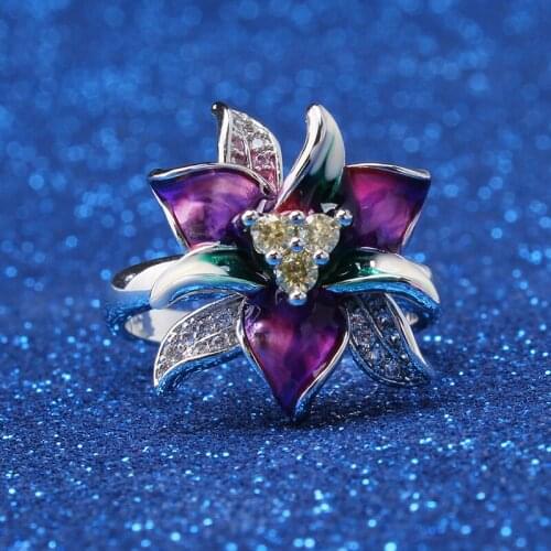 Big Flower Ring Women Fashion Jewelry Rings Flower Rings Index Finger Crystal Flower Ring For Women Anillos