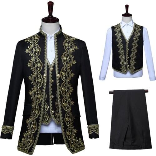 Men Cosplay Costume Suits Renaissance Medieval Embroidery King Prince Royal Court Cosplay Costume Party Stage Prom Performance