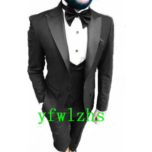 Handsome One Button Groomsmen Peak Lapel Groom Tuxedos Wedding Dress Men Suits Blazer Prom Dinner (Jacket+Pants+Tie+Vest) B119