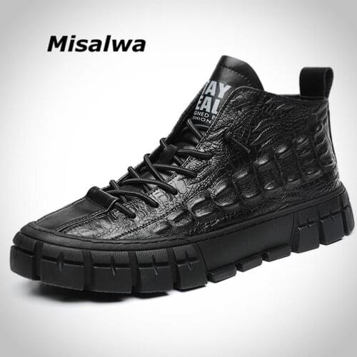 2021 Crocodile Pattern Fashion Leather Men Boots Korea Misalwa Casual Boots Winter /Spring Oxford Platform Shoes Men Sneakers