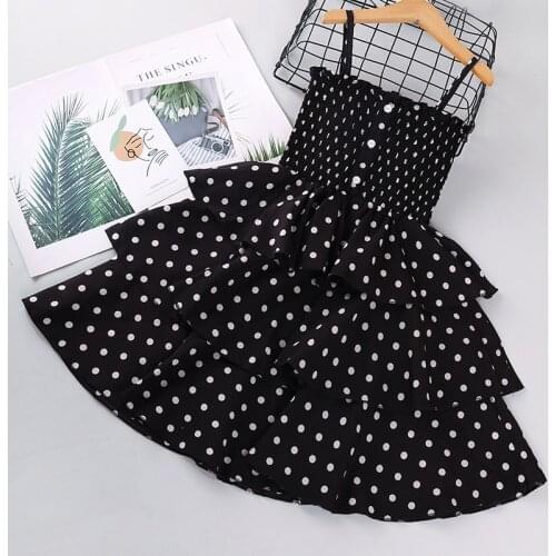 Summer New Children Girls Polka Dots Dress Off-shoulder Ruffle Multi-layer Striped Dress Kid Casual Sleeveless Dresses