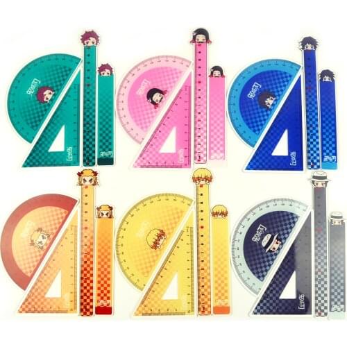 Demon Slayer 4 pcs/ set quality ruler protractor student mathematics geometry plastic triangle ruler set office school supplies