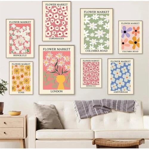 London Tokyo Floral Canvas Print Abstract Flower Market Poster Vintage Minimalist Painting Nordic Wall Art Pictures Home Decor