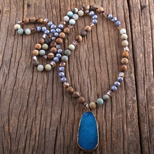 MD Fashion Boho Jewelry Natural Stones and Crystal With Druzy Drop Pendant Necklaces Women Necklace Gift Dropship