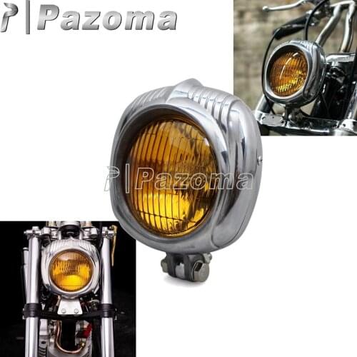 12V Motorcycle Retro Aluminum 4.5" Headlight Amber Lens Hi/Lo Sealed Beam Front Head Lamp for Harley Bobber Chopper Headlights