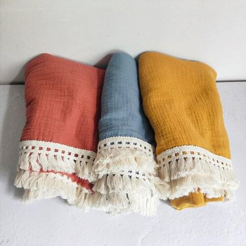 Muslin Baby Blanket Newborn Birth Wrap Blanket Tassel Cotton Baby Blanket Photography Props