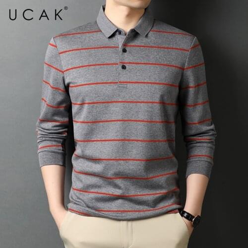 UCAK Brand Classic Casual Cotton Turn-down Collar Striped T Shirt Men Clothes Autumn Streetwear Long Sleeve T-Shirts U5715