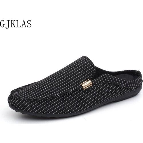 Canvas Mules Homme Half Slippers Black White Shoes Men Fashion Comfort Slides Slippers for Men Casual Outdoor Shoes Slipper