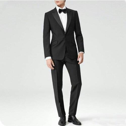 Custom Made Men Suits Groomsmen Wedding Black Tuxedo for Man Blazer Peaked Lapel 2Piece Slim Fit Terno Masculino Costume Homme
