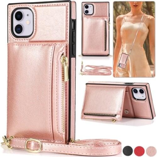 Soft Leather Case For iPhone 6 6S 7 8 Plus 11 Pro Max 12 Mini 12 Pro Max SE 2020 X XR XS Max With Lanyard Wallet Case Cover