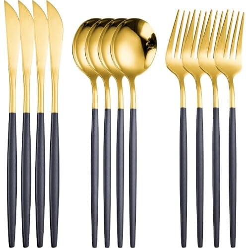Tableware 12 Colorful Dinnerware Set Stainless Steel Cutlery Set Kitchen Mirror Gold Tableware Set Knife Fork Spoon Dinner Set