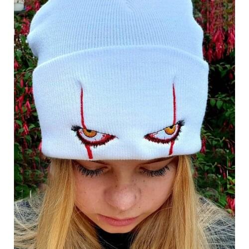 New Autumn and Winter Horror Clown Eye Knitted Hat Warm Hooded Hip Hop Hats Wool Caps