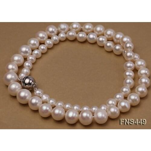 Wedding Woman AA 18'' 6-10MM Freshwater Pearl White Pearl Choker Necklace Real Natural Pearl Handmade Free Shipping